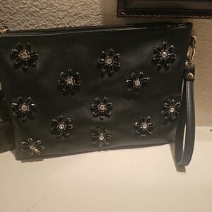 Black Floral Embellished Clutch